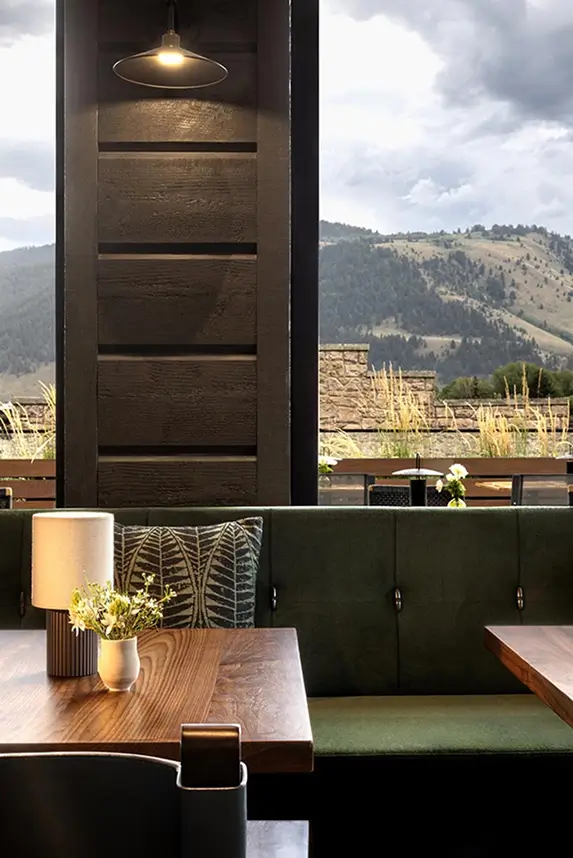 Rooftop dining table at Juliette overlooking Snow King Mountain